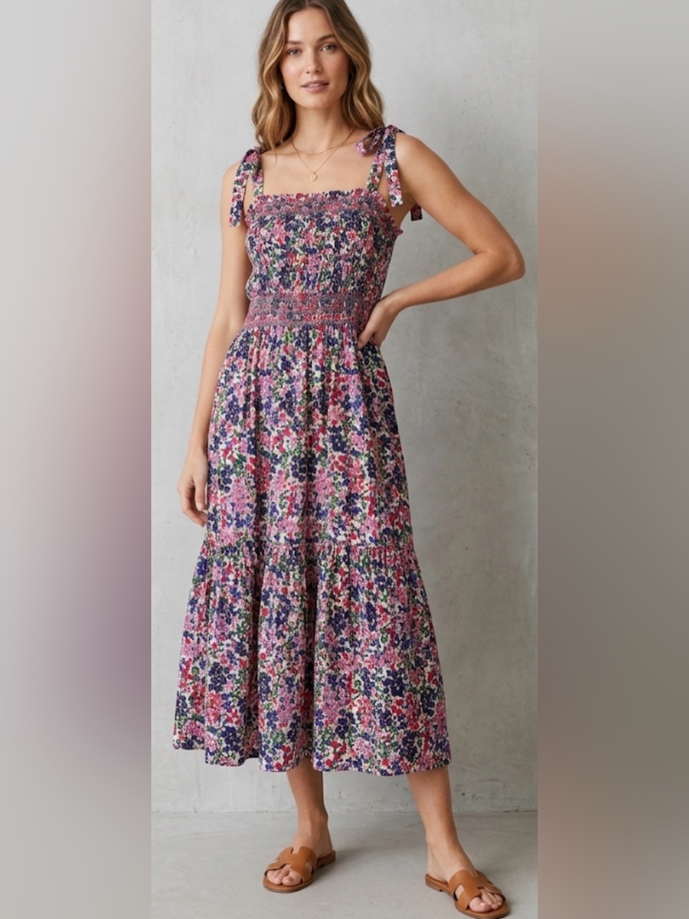 J. Crew Smocked Tiered dress in watermark floral print - Picture 8 of 8